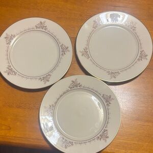 Lenox Medley Cream Salad Plates with Pink Floral Trim and Gold Rim set of 3